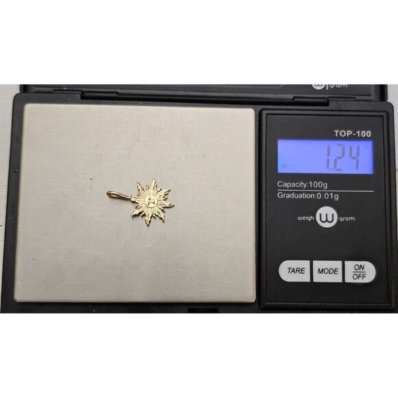 14K Yellow Gold Sun, Moon Face Pendant - Picture 9 of 10